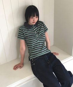 ストライプシャーリング半袖Tシャツ NAVY