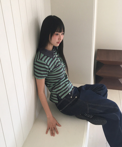 ストライプシャーリング半袖Tシャツ NAVY