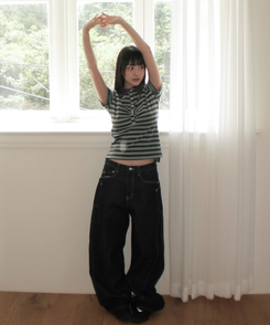 ストライプシャーリング半袖Tシャツ NAVY