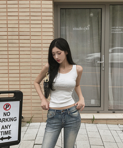 ノースリーブ ストーンレタリングスパンノースリーブ WHITE