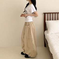 半袖Tシャツ レタリングUネック半袖Tシャツ WHITE