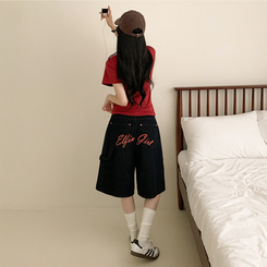 半袖Tシャツ レタリングUネック半袖Tシャツ RED