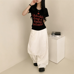 半袖Tシャツ レタリングUネック半袖Tシャツ BLACK