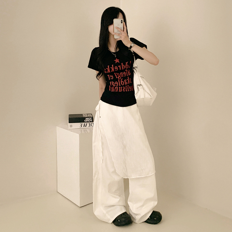 レタリングUネック半袖Tシャツ BLACK