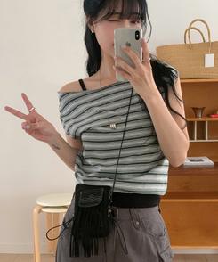 半袖Tシャツ ストライプオフ半袖Tシャツ GREY