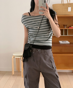 半袖Tシャツ ストライプオフ半袖Tシャツ GREY