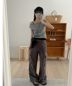 半袖Tシャツ ストライプオフ半袖Tシャツ GREY