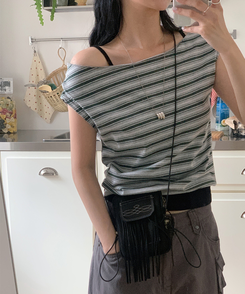 半袖Tシャツ ストライプオフ半袖Tシャツ GREY