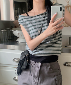 半袖Tシャツ ストライプオフ半袖Tシャツ GREY