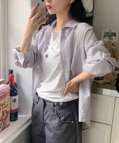 シャツ サンドストライプシャツ GREY