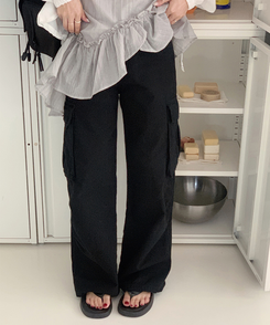 コットンパンツ ポケットカーゴパンツ BLACK
