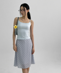 チェックシフォンミディスカート LIGHT BLUE