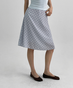 チェックシフォンミディスカート LIGHT BLUE