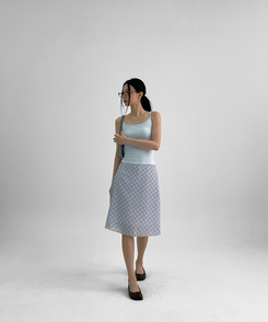 チェックシフォンミディスカート LIGHT BLUE