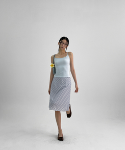 チェックシフォンミディスカート LIGHT BLUE