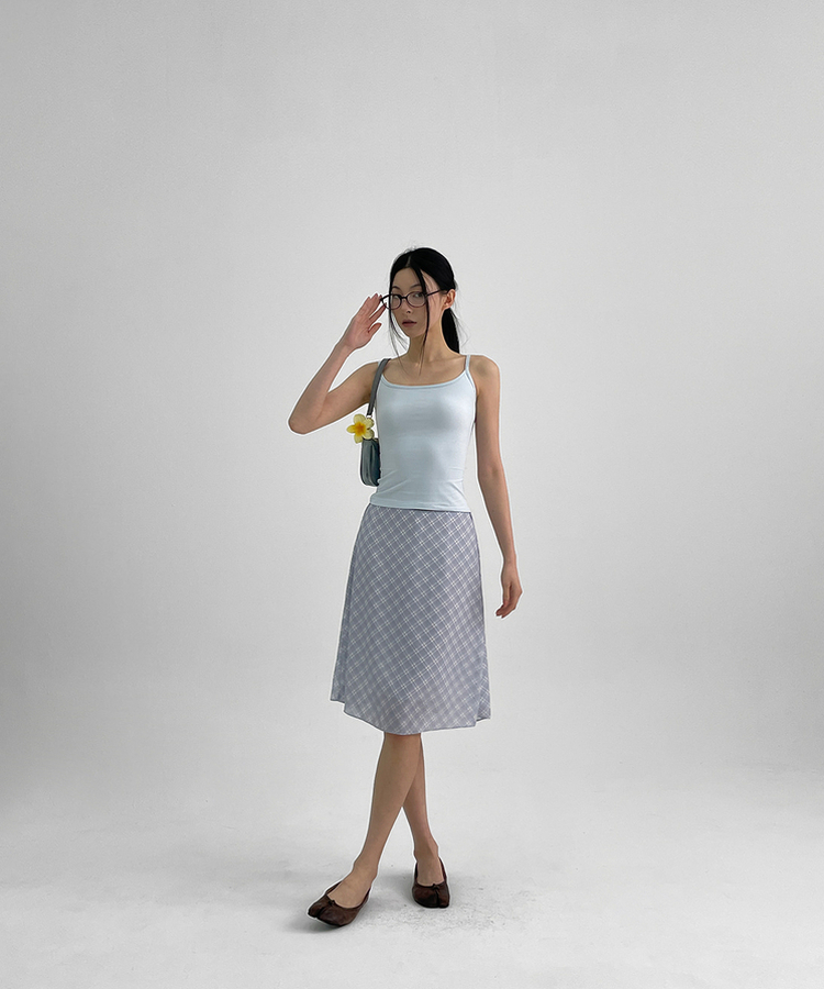 チェックシフォンミディスカート LIGHT BLUE