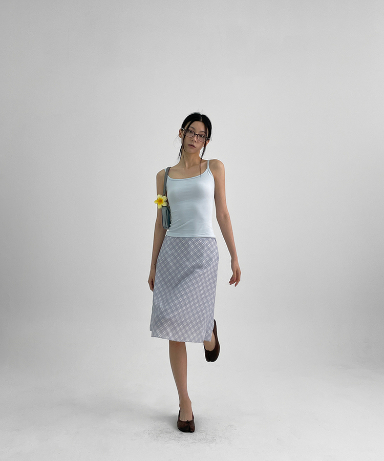 チェックシフォンミディスカート LIGHT BLUE