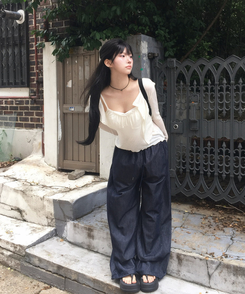 ワイド 【丈別】サマーワイドバンディングパンツ DEEP DENIM