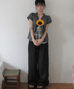 ワイド 【丈別】サマーワイドバンディングパンツ BLACK DENIM