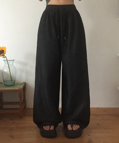 ワイド 【丈別】サマーワイドバンディングパンツ BLACK DENIM