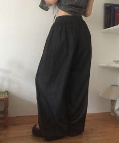 ワイド 【丈別】サマーワイドバンディングパンツ BLACK DENIM