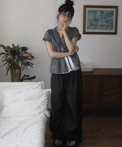 ワイド 【丈別】サマーワイドバンディングパンツ BLACK DENIM