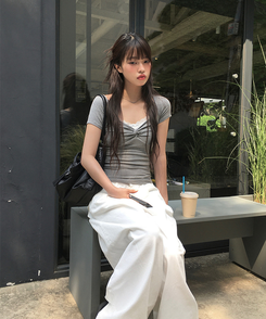 半袖Tシャツ シャーリングスリムクロップ半袖Tシャツ GREY