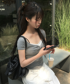 半袖Tシャツ シャーリングスリムクロップ半袖Tシャツ GREY