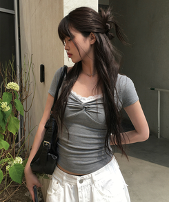 半袖Tシャツ シャーリングスリムクロップ半袖Tシャツ GREY