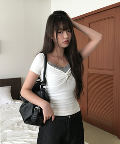 半袖Tシャツ シャーリングスリムクロップ半袖Tシャツ IVORY