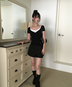 半袖Tシャツ シャーリングスリムクロップ半袖Tシャツ BLACK