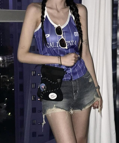 ノースリーブ ストライプバイカラーキャミソール BLUE