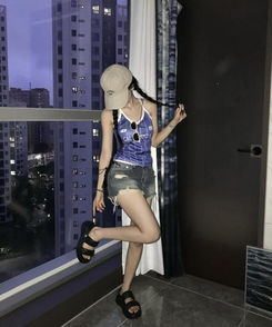 ノースリーブ ストライプバイカラーキャミソール BLUE