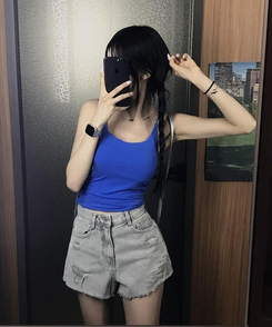 ノースリーブ 【カップ付き】ストラップキャミソール BLUE