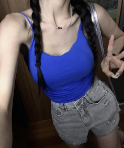 ノースリーブ 【カップ付き】ストラップキャミソール BLUE