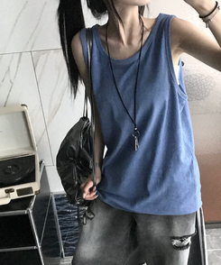 ノースリーブ ピグメントルーズキャミソール BLUE