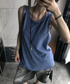 ノースリーブ ピグメントルーズキャミソール BLUE