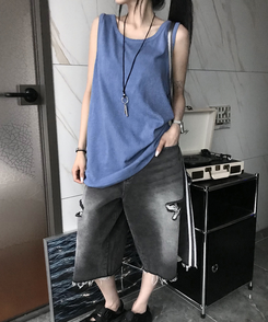 ノースリーブ ピグメントルーズキャミソール BLUE