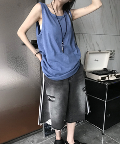 ノースリーブ ピグメントルーズキャミソール BLUE
