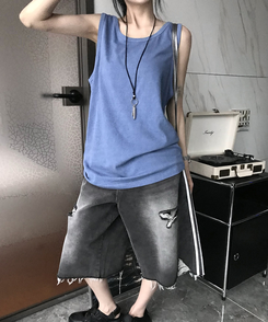 ノースリーブ ピグメントルーズキャミソール BLUE