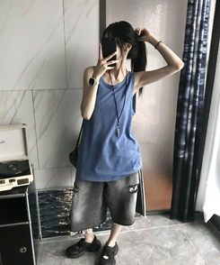 ノースリーブ ピグメントルーズキャミソール BLUE