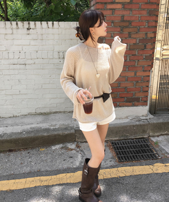 ニット メッシュシースルーニット(10color) BEIGE