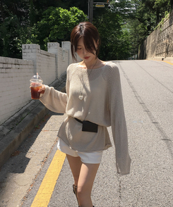 ニット メッシュシースルーニット(10color) BEIGE