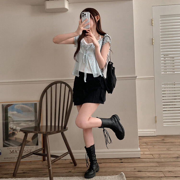 젤린 레이스 홀터넥 레이어드 프릴 반팔 블라우스 소라