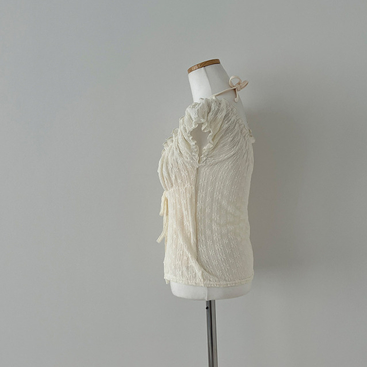 젤린 레이스 홀터넥 레이어드 프릴 반팔 블라우스