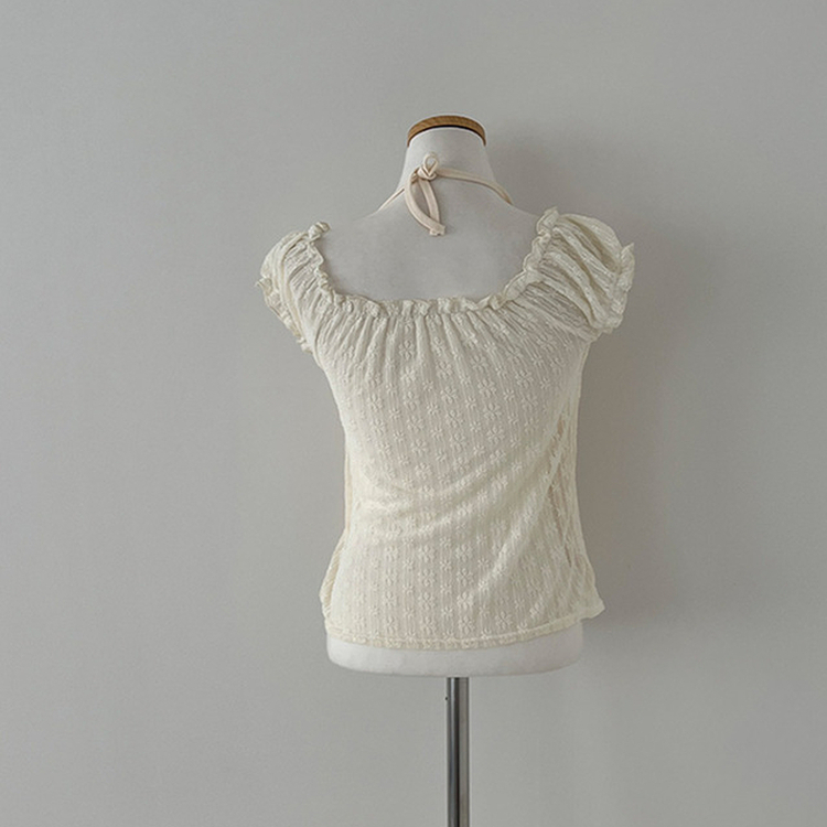 젤린 레이스 홀터넥 레이어드 프릴 반팔 블라우스