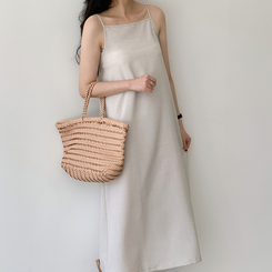 【丈別】リネンスリーブレスワンピース BEIGE