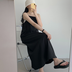【丈別】リネンスリーブレスワンピース BLACK