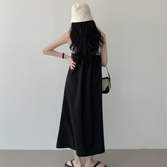 【丈別】リネンスリーブレスワンピース BLACK