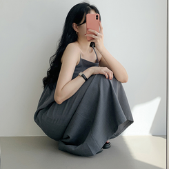 【丈別】リネンスリーブレスワンピース CHARCOAL